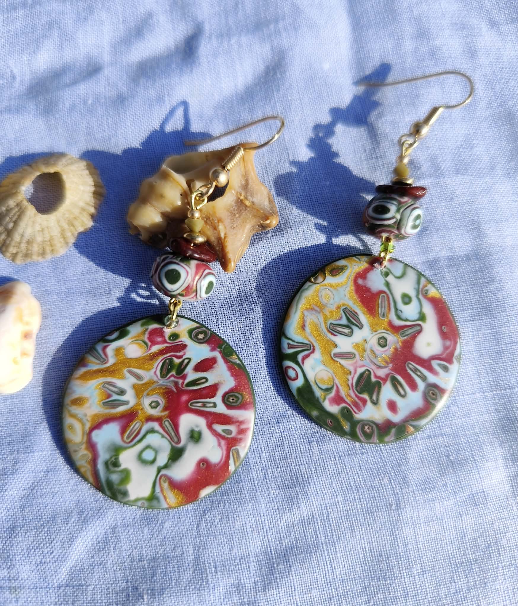 boucles d’oreilles Jardin solaire en argile polymère ronde colorée bijou artisanal léger