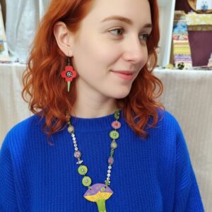 sautoir champignon pois libre argile polymère bijou fantaisie artisanal coloré avec message liberté